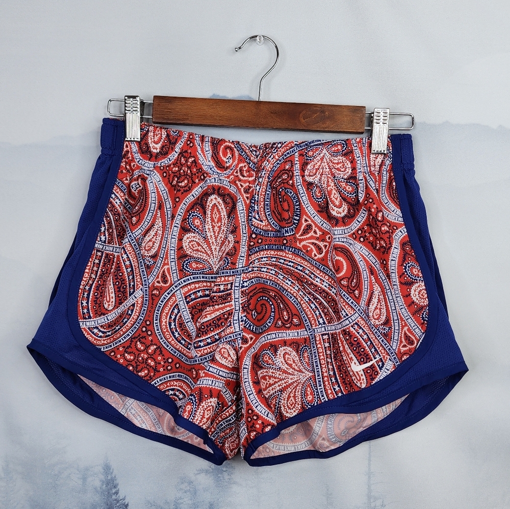 Nike Running Dri-Fit Tempo Shorts Paisley Print Standard Fit Small Red Blue NWT